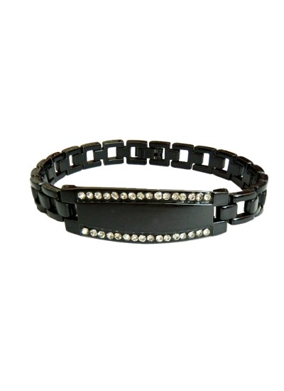 Rhinestone Link Chain ID Plate Bracelet  By Menjewell